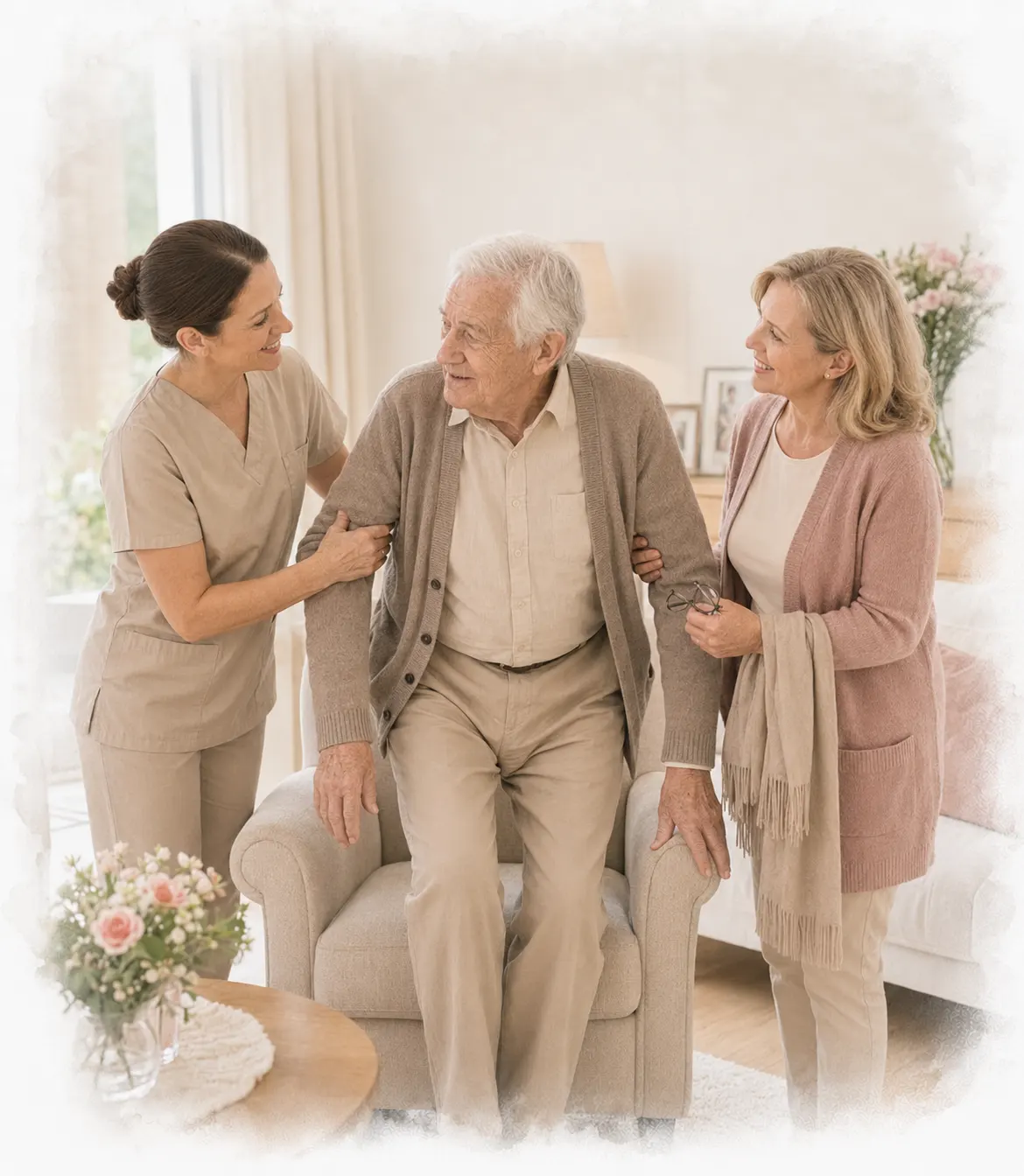 Pflegegrad 3 - Pflegekraft und Angehörige unterstützen Senior gemeinsam im Alltag - Amor Pflegedienst Berlin